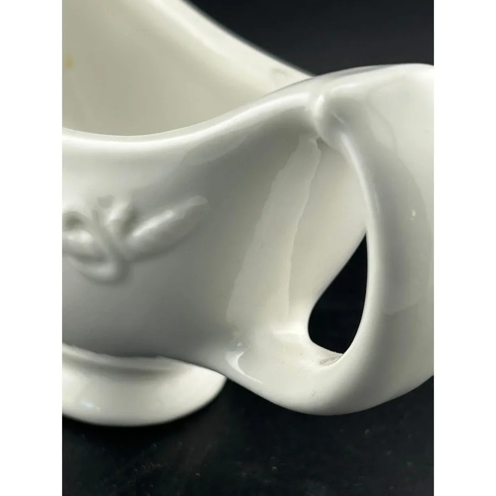Vintage‎ Hall China White Gravy Boat Sauce Boat Embossed Made USA